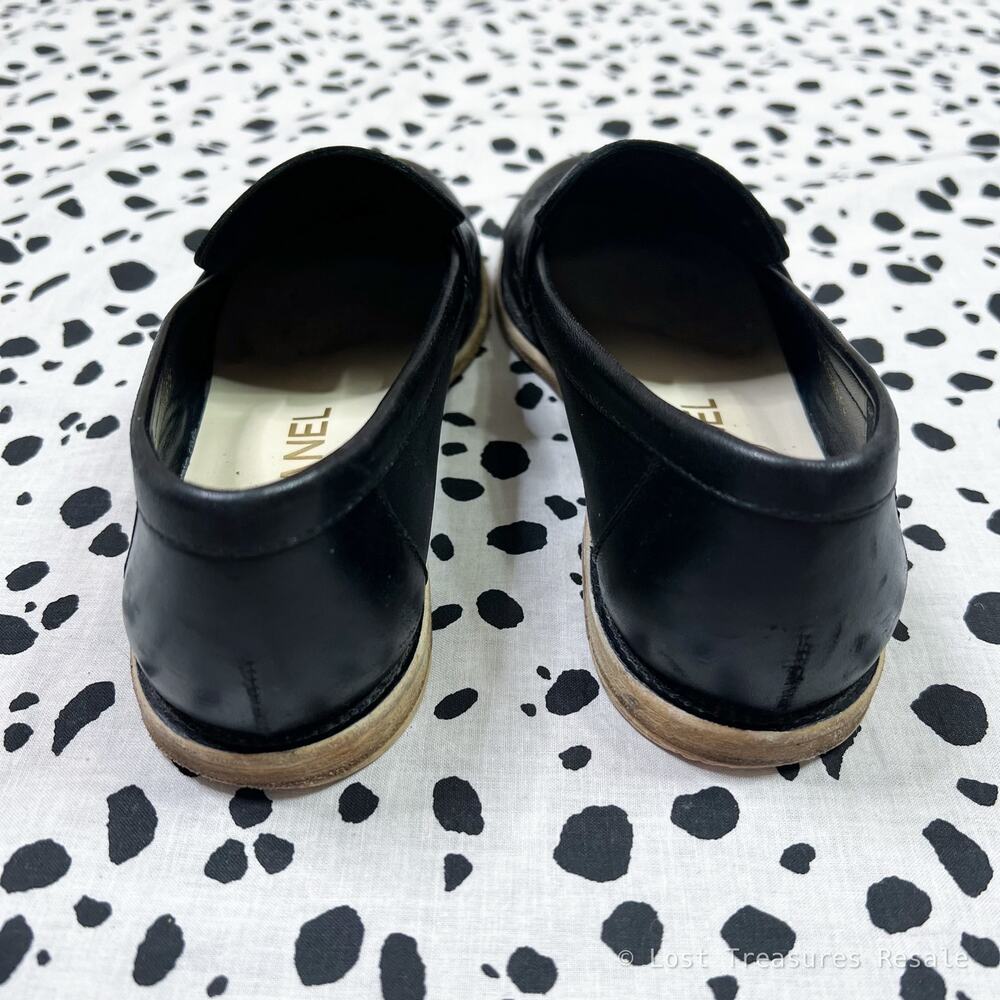 Chanel | Black Leather CC Logo Classic Penny Loafers Designer Flats Size 36 - Picture 5 of 9